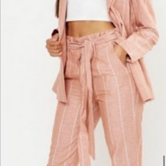 🆕salmon with white stripe tie waist ankle pants - Picture 3 of 3